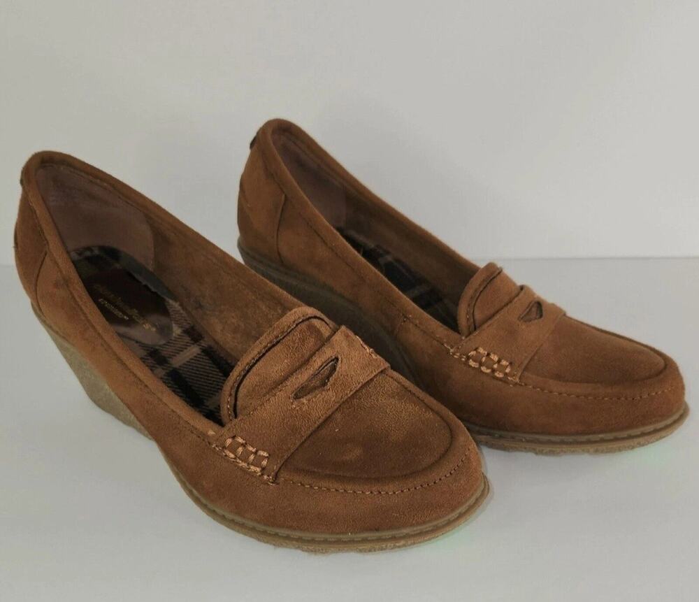 Cloudwalker Vegan Suede Woman's Dawn-4372 Penny Loafer Wedge Pumps Tan Size 9W
